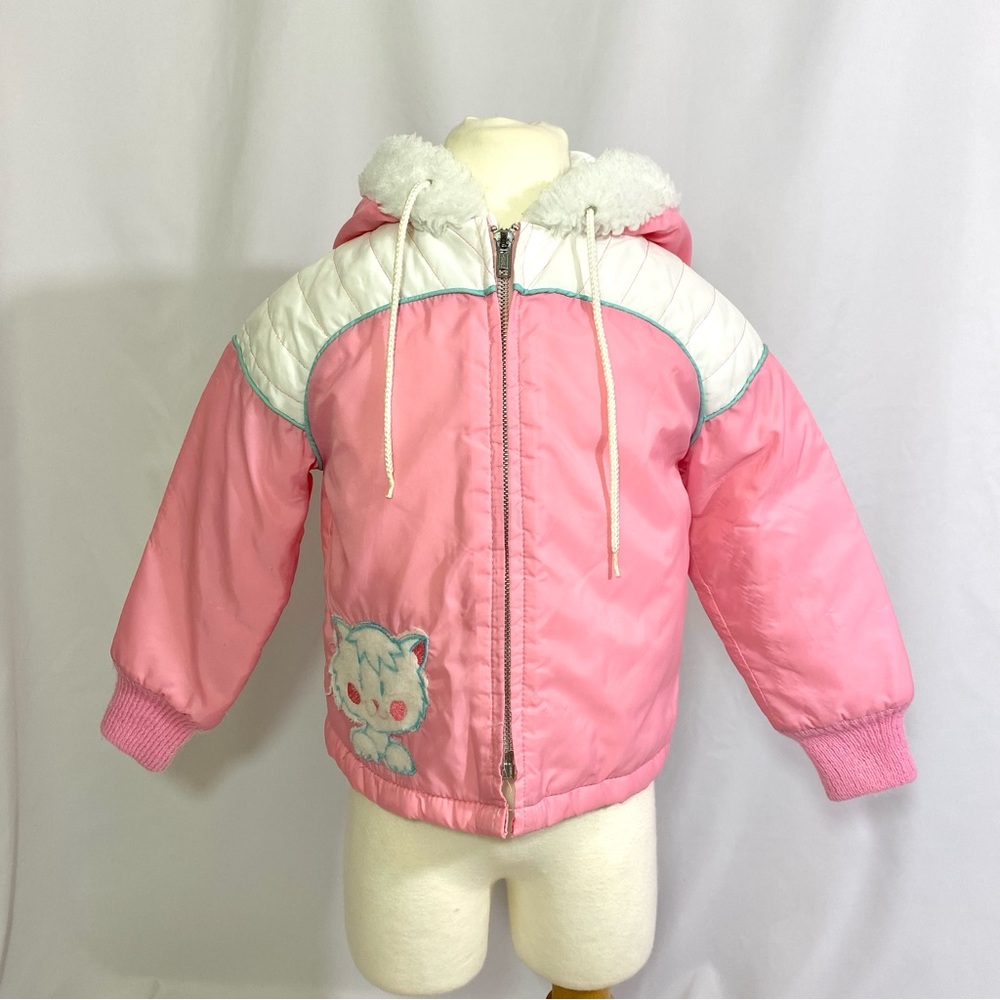 Girl’s Sears Vintage 80’s Pink Kitty Coat 3T 4T Winter Cat Jacket - Picture 2 of 10